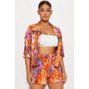 Cora Plisse Short Set - Orange/combo Fashion Nova  Size 1x